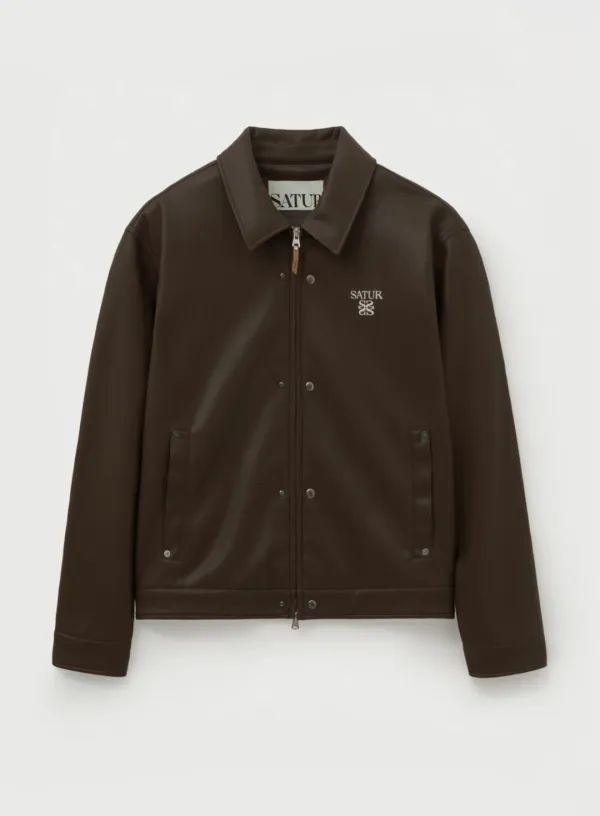 Teo Synthetic Leather Collar Jacket - Brown