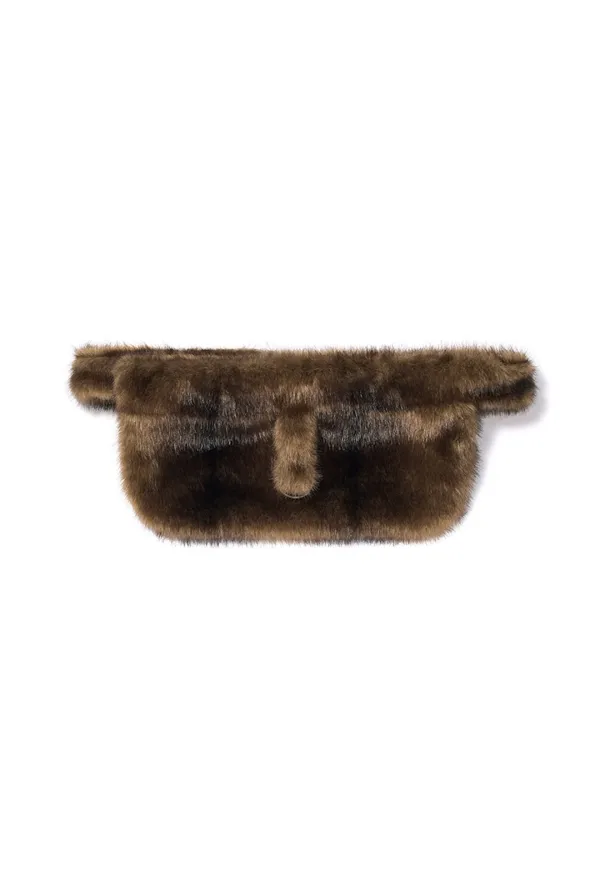 FURRY POCKET BELT BAG, BROWN