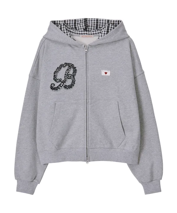 B Frill Hood Zip Up-Grey