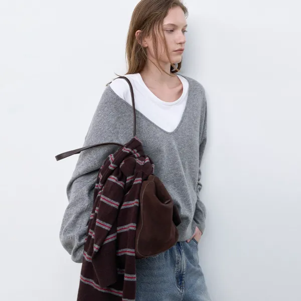 (T-7230)WOOL BLENDED DEEP V-NECK KNIT