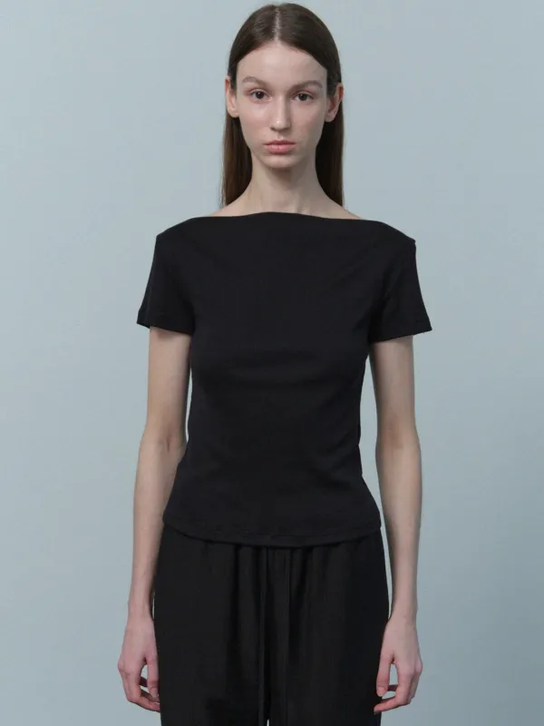 [예약배송 6/5-8일 출고예정] boat neck cap sleeve T (black)