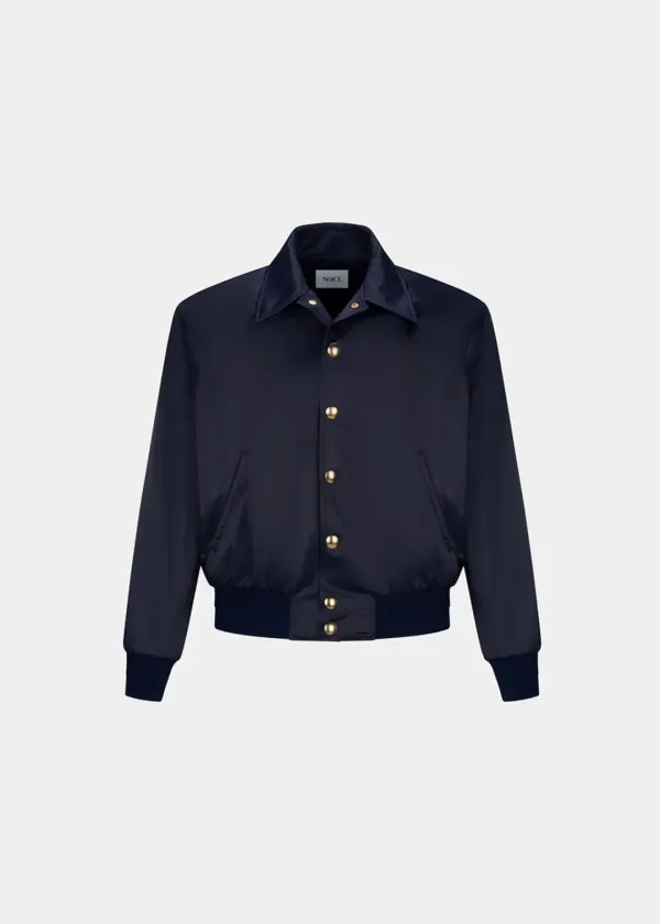 SILKY SATIN STADIUM JACKET - DARK NAVY