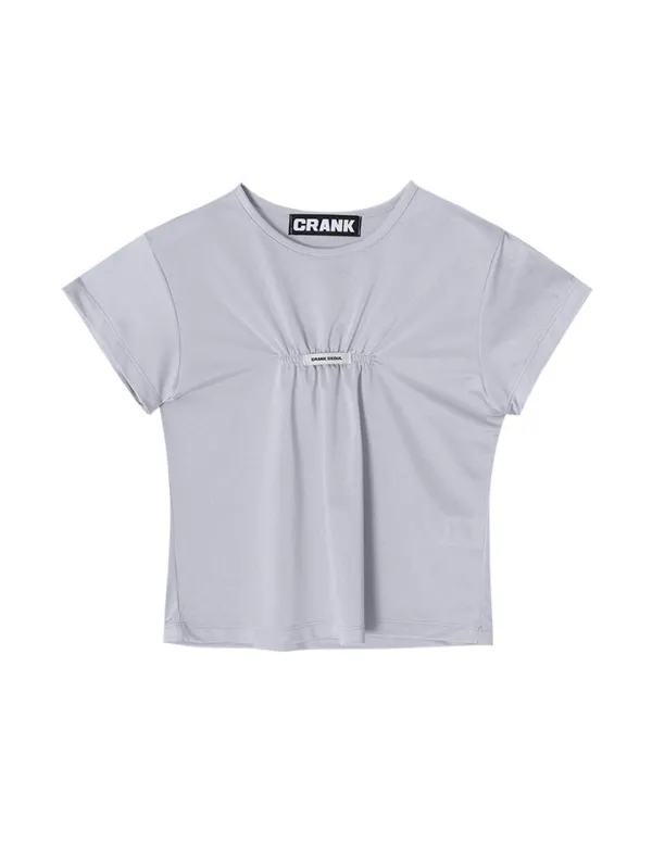 [Last one] GLOSSY SHIRRING LOGO TOP_SILVER