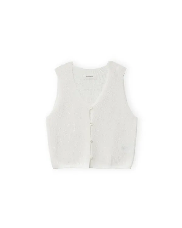 W Paper Cotton Knit Vest, Ivory