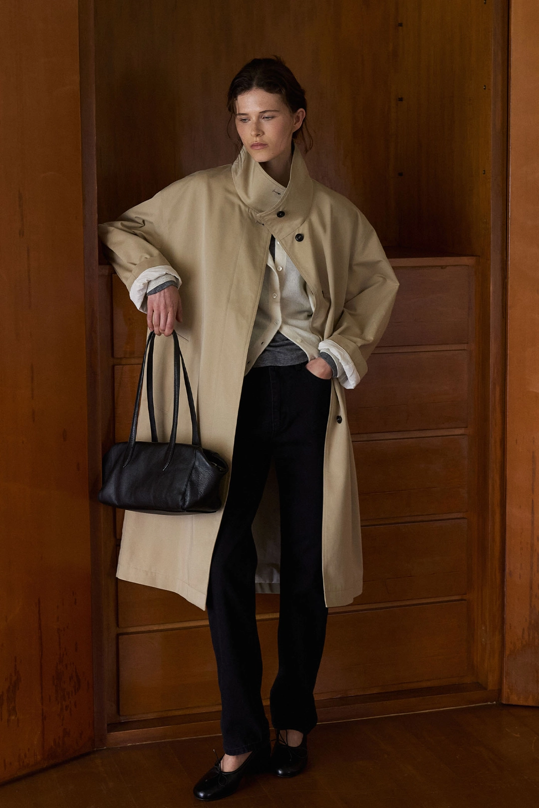 라메레이 High Neck Long Trench Coat[LMBFAUJK112]-Beige 상품 이미지 1
