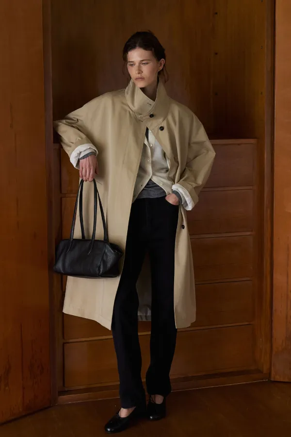 High Neck Long Trench Coat[LMBFAUJK112]-Beige