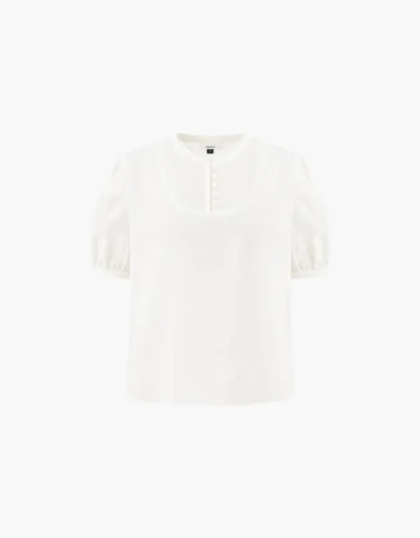 china collar puff blouse - white