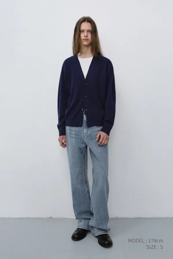 UNISEX V-NECK CARDIGAN BLUE NAVY_UDSW6C103N1