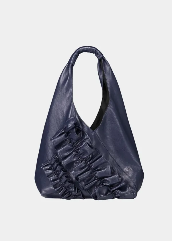 ORIGAMI RUFFLE LEATHER BAG - NAVY