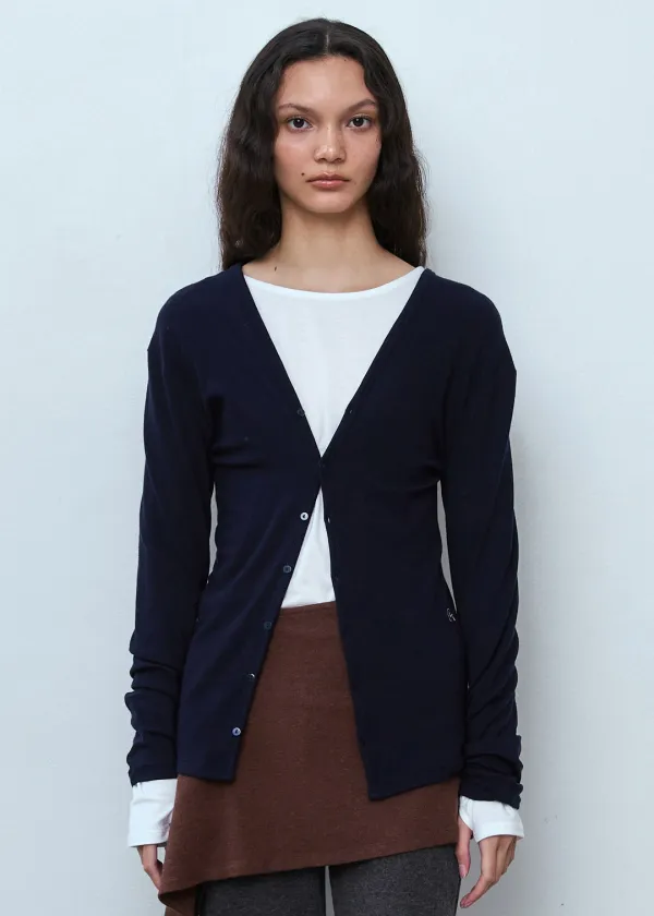 Ribbed Button Cardigan_Navy
