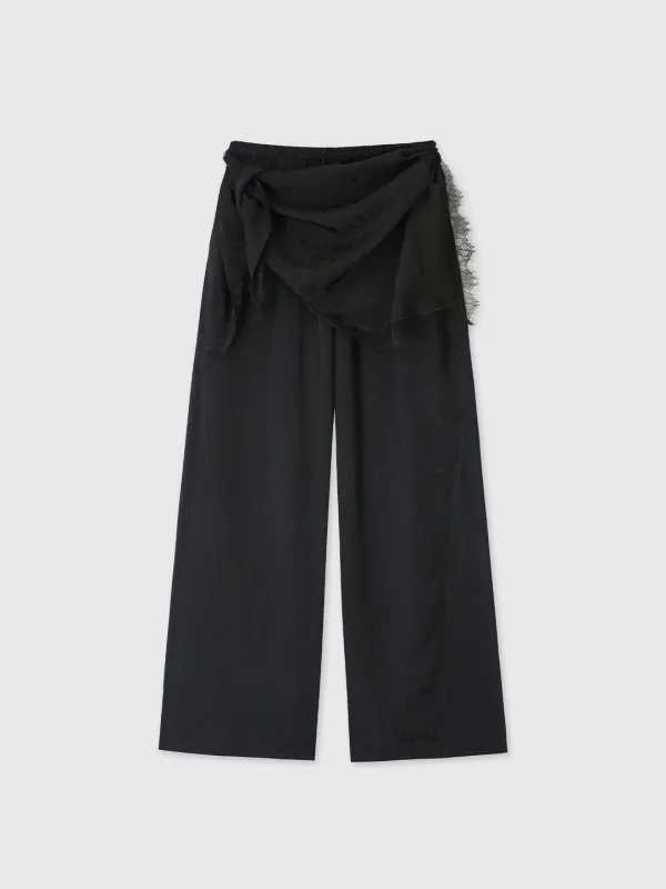 (W) JACQUARD WRAP LOOSE FIT PANTS_ BLACK