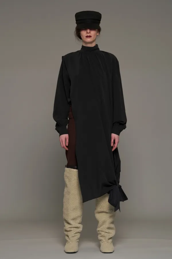 FW26 BLACK SCARF HEM LAYERED BLOUSE