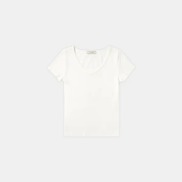 SITP5202 레트로 브이넥 슬림 반팔티_Ivory