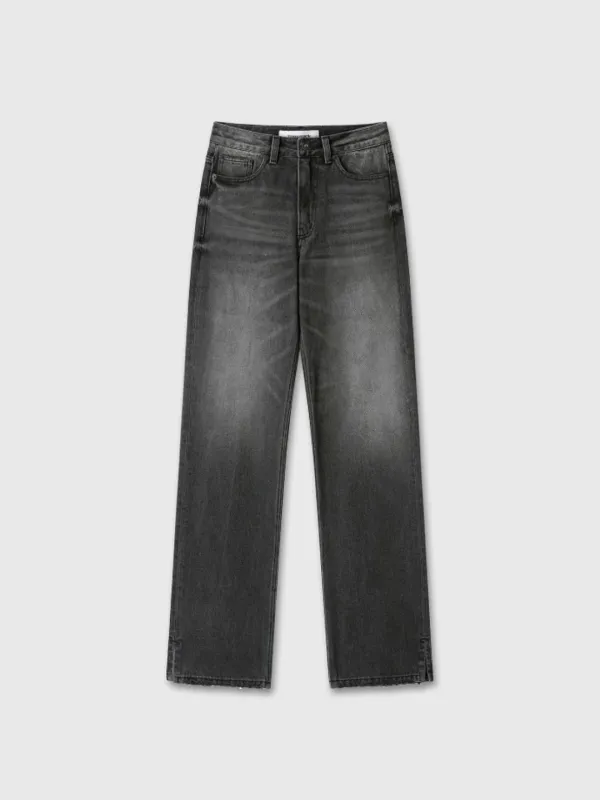 (W) STRAIGHT DENIM TROUSERS_ WASHED BLACK