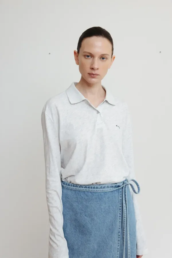 Cotton collar t-shirt (navy / light gray / gray)