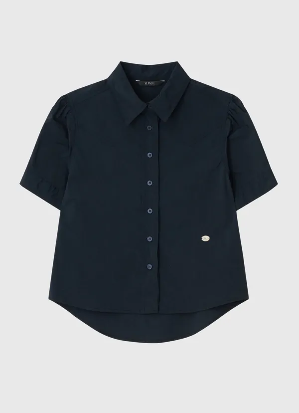 Basic v point puff shirts - navy