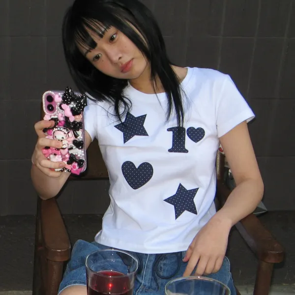 FIGURE SHAPE APPLIQUE T SHIRT WHITE