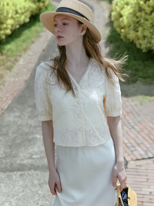 KOYA embroidery puff shirt_beige