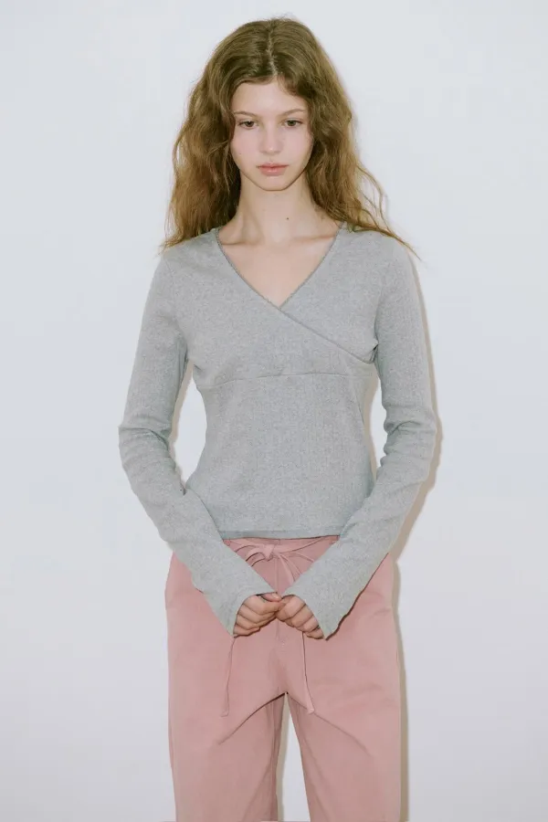 V-Neck Lace T-Shirt (Melange Grey)