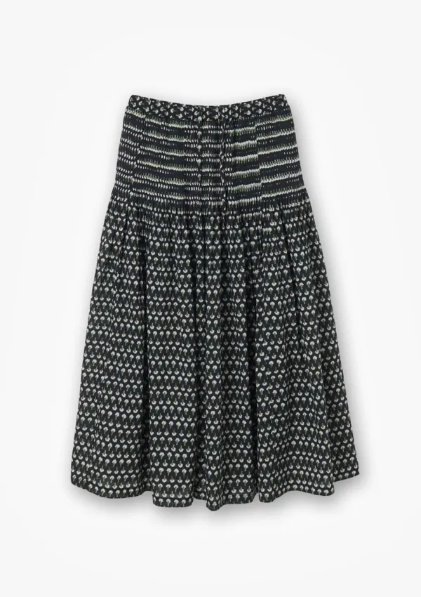 Printed tiered maxi skirt Black