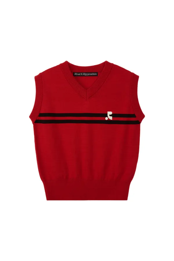 DOUBLE LINE KNIT VEST - RED