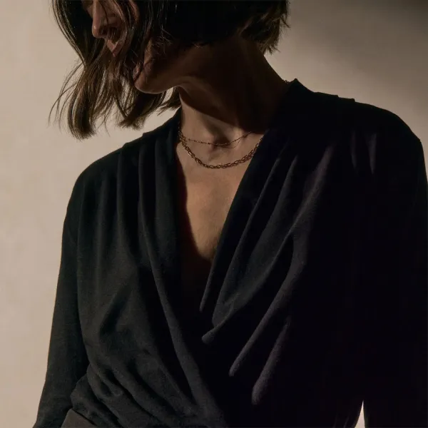 Melange Jersey Drape Front Top - Black