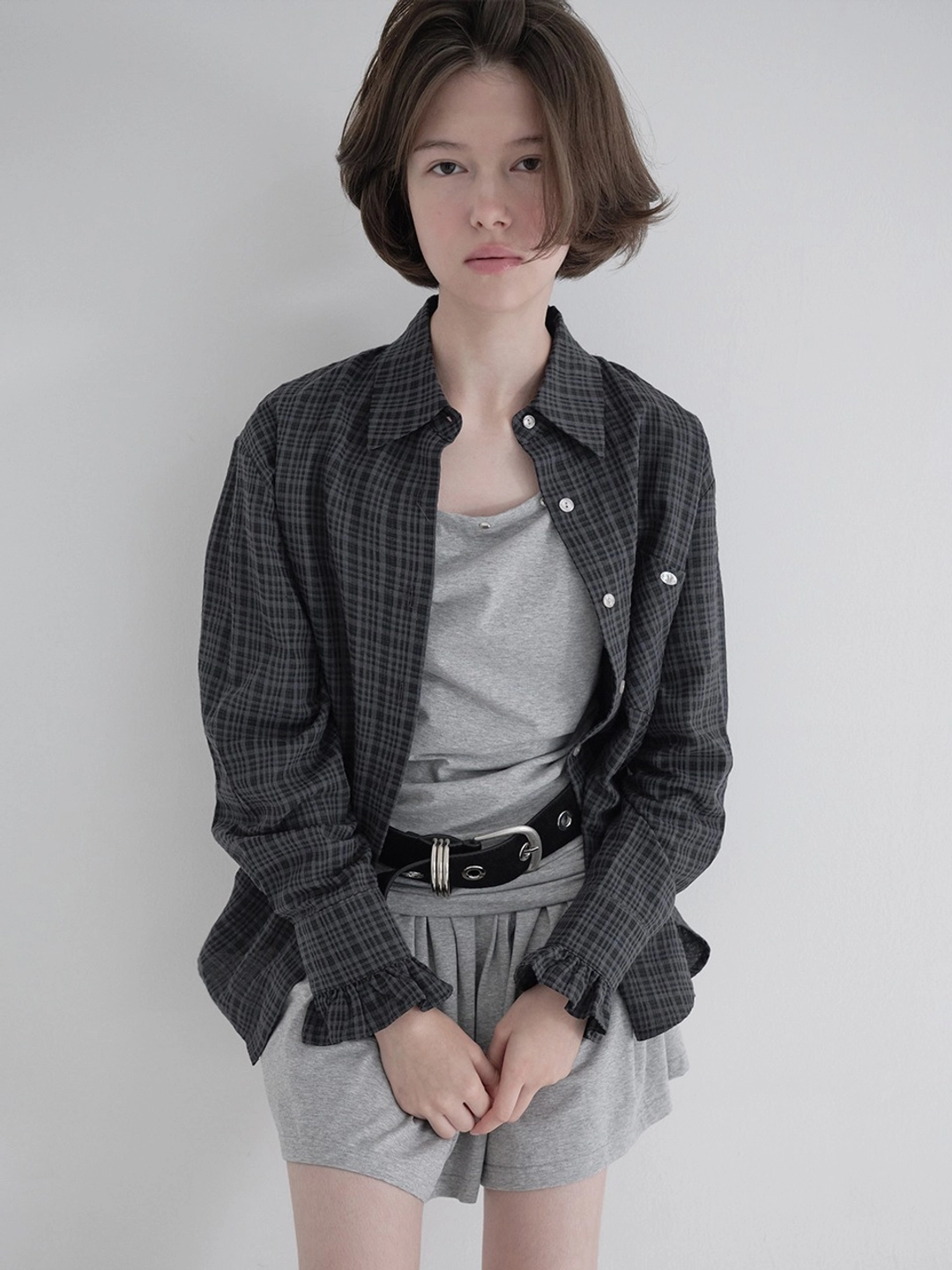 마가린핑거스 FRILL CHECK SHIRT (BLACK) 상품 이미지 2