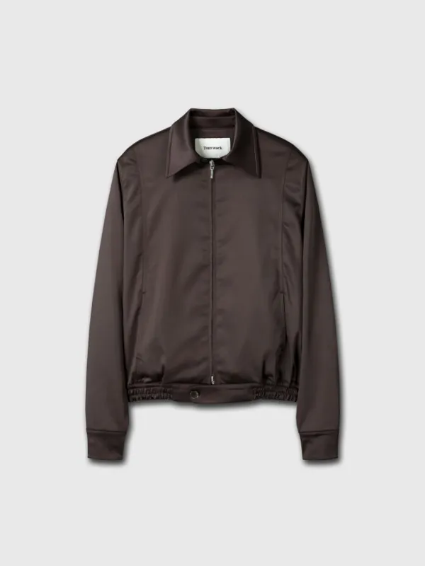(W) SILKY ZIPPERED BLOUSON JACKET_ BROWN