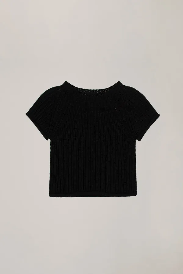 ROLLING CAP SLEEVE KNIT_BLACK