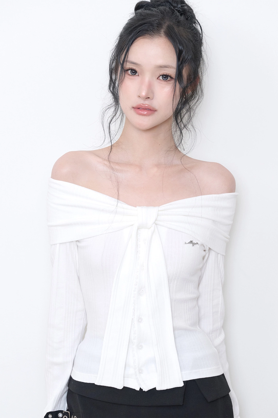 일리고 [10/12 예약발송] 퓨어 보우 가디건 탑 화이트 상품 이미지 2