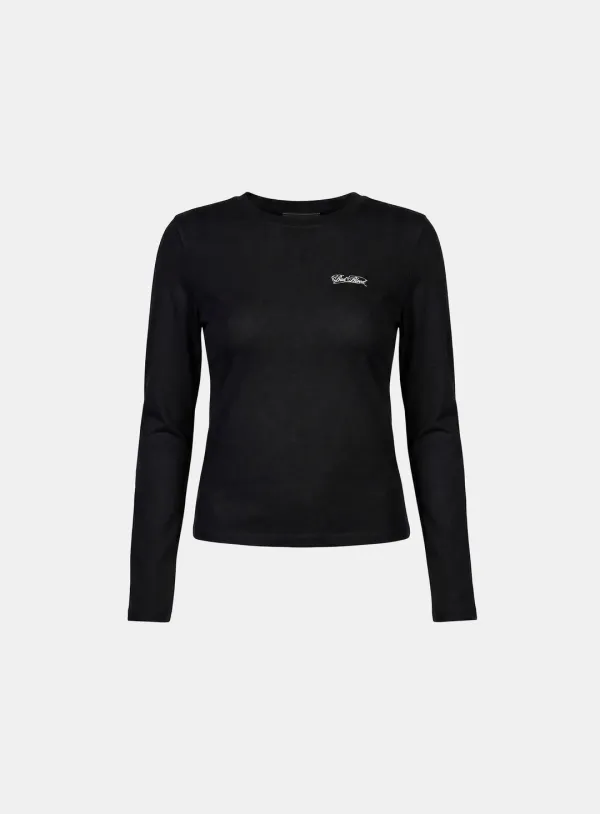 [w-tee26-024] Dark Classic Logo Fitted Long Sleeve T-Shirt - Black