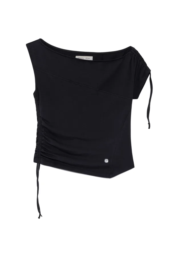STRING OFF SHOULDER SLIM TOP IN CHARCOAL
