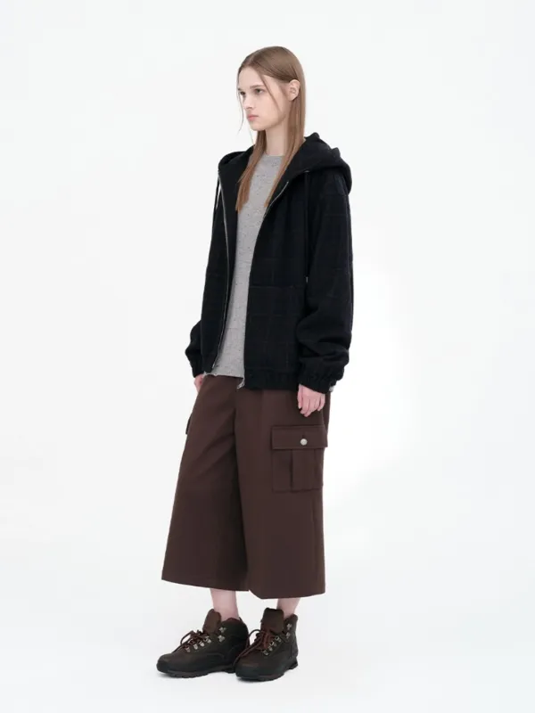 Tailored Herringbone Bermuda Pants [Brown]