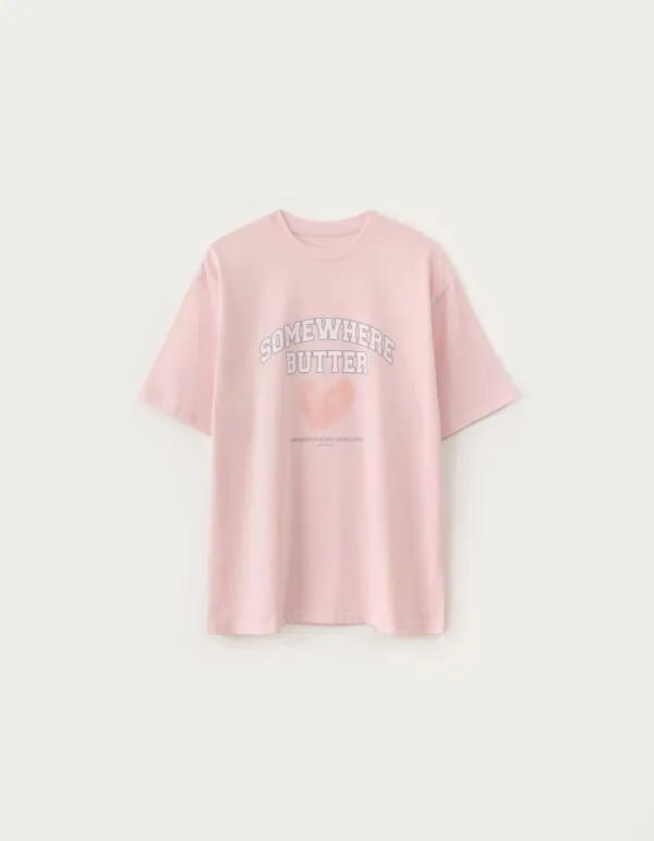 Fuzzy Heart Logo Over-Fit Top - Light Pink
