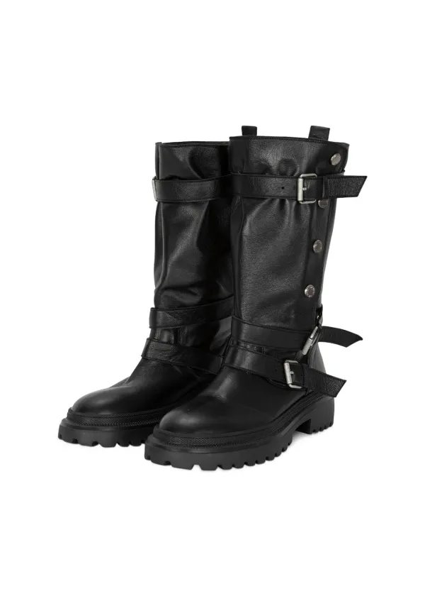[6TH] SNAP OPEN MIDDLE BOOTS, BLACK