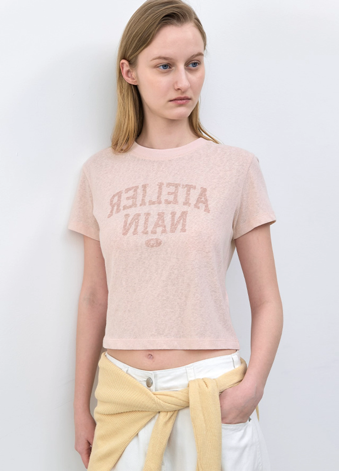 아뜰리에 나인 (T-7233)REVERSE STAMP GRAPHIC SEMI CROP T 상품 이미지 2