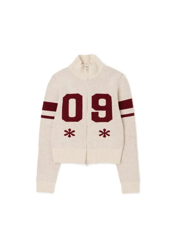 Varsity Knit Zip-up Cardigan Oatmeal