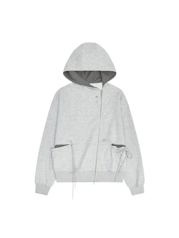 SHIRRING WAFFLE HOOD ZIP-UP [HEATHER GREY]