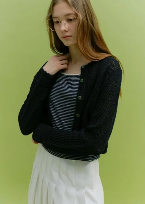 ROUND CROP NET CARDIGAN (dark navy)