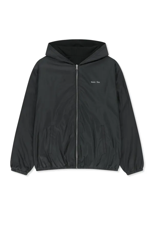 DOUBLE FACE HOODY ZIP UP IN BLACK