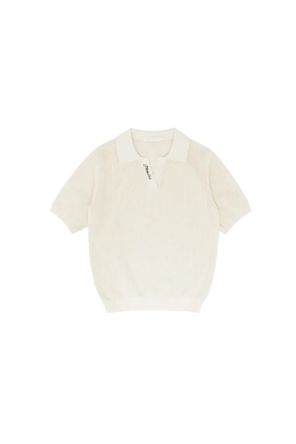 Piv\'vee Club Open Collar Knit Top (sand beige)