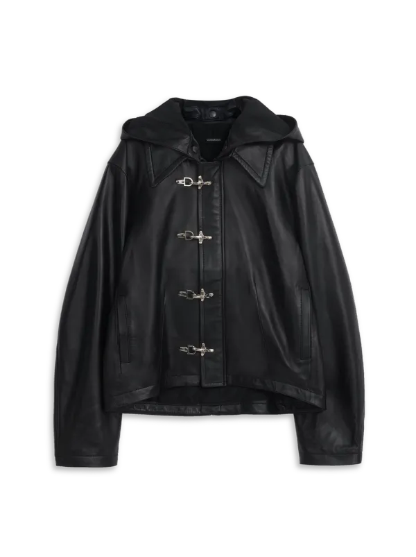 LAMBSKIN LEATHER HOODED JACKET (BLACK)