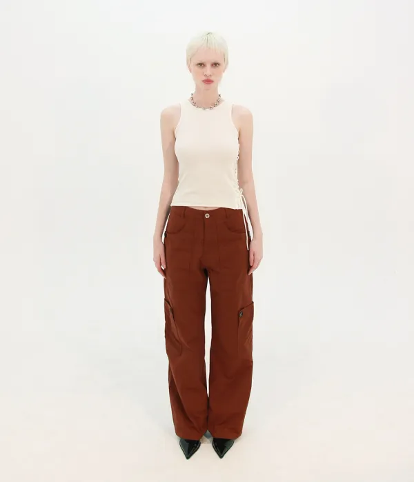 LOCK BUTTON POCKET PANTS (BRICK RED)