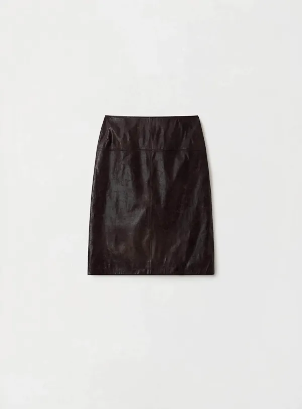 게드 - [2ND] RUSTIC VEGAN LEATHER SKIRT - BROWN