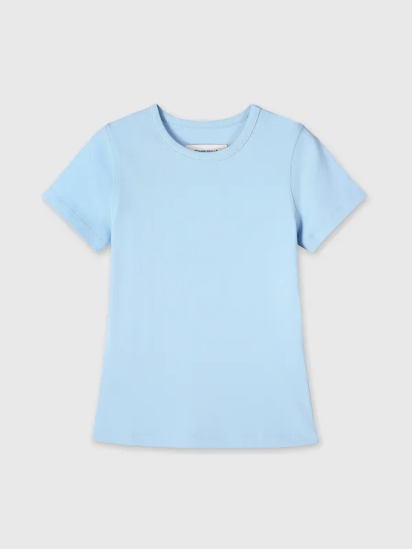 (W) RIBBED HALF SLEEVE T-SHIRTS_ LIGHT BLUE