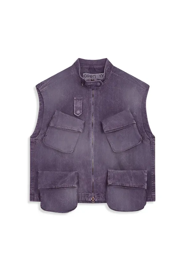 CARGO POCKET FIELD VEST, PURPLE