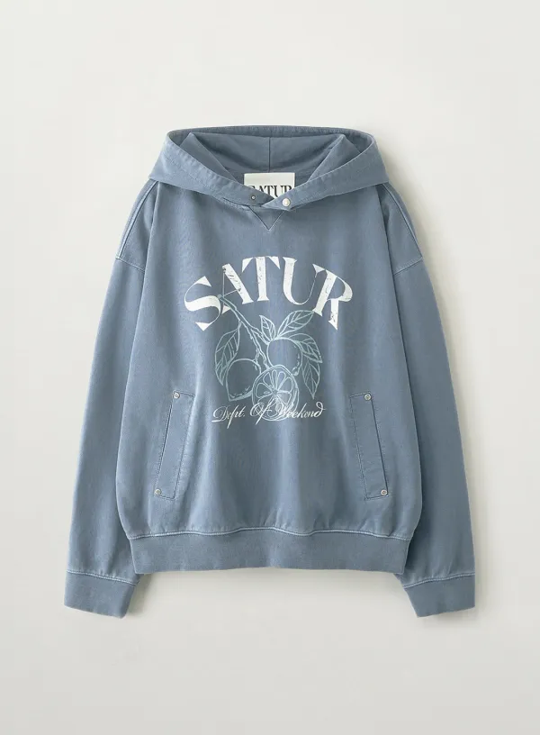 Citron Drawing Washed Pocket Hoodie - Navy