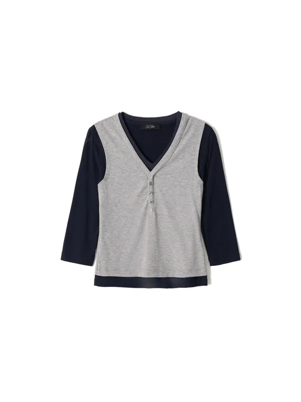 Layered V-Neck Tee Navy