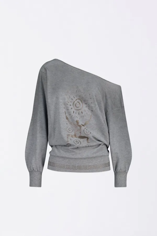 Boho Washed Off-Shoulder Tee Melange Gray