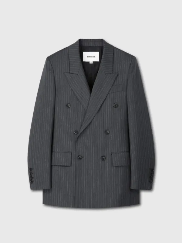 STRIPED WOOL OVERSIZED DOUBLE-BREASTED JACKET_ GREY PINSTRIPE
